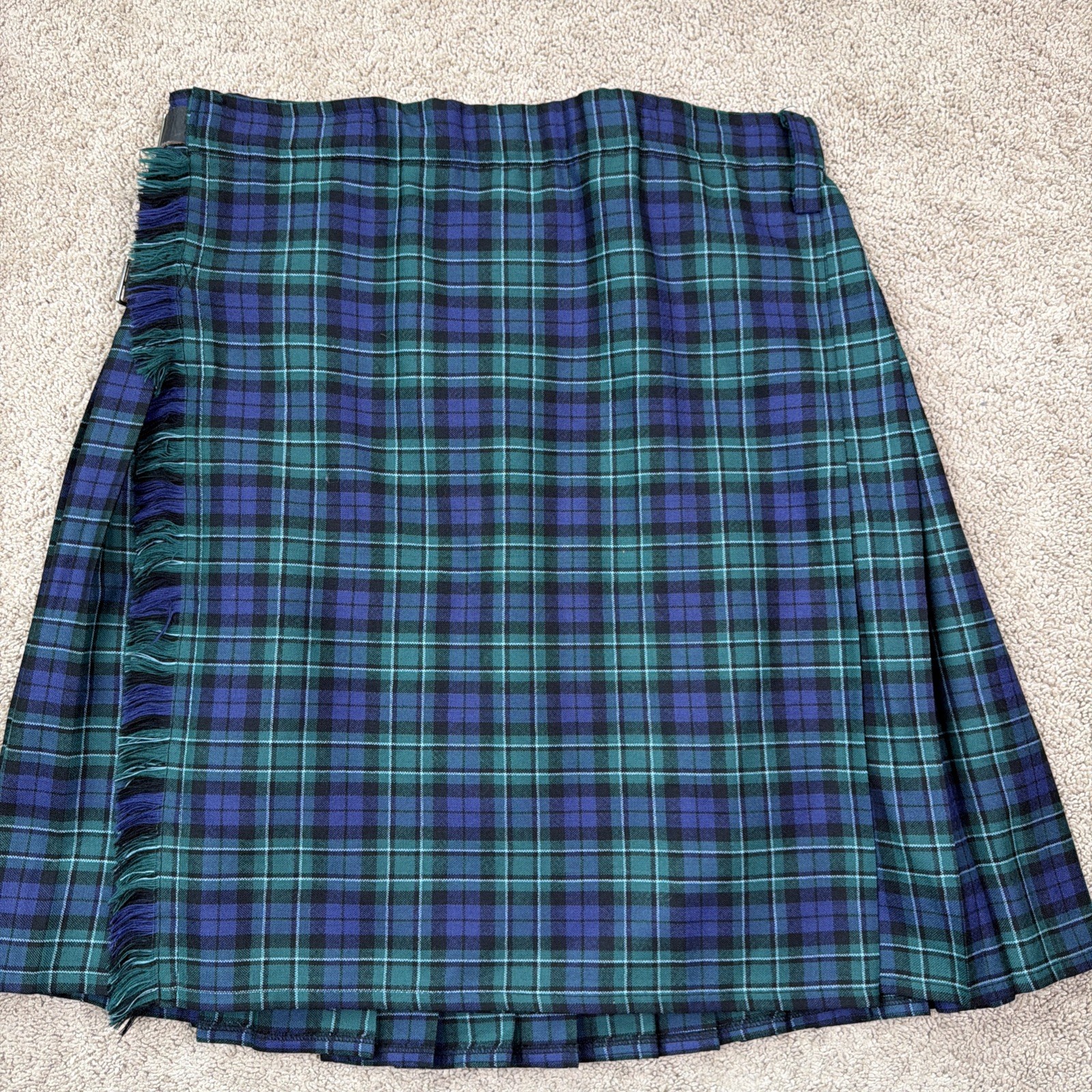 Sport Kilt Green Plaid Made in USA Hook & Loop Closure PolyBlend Black Watch