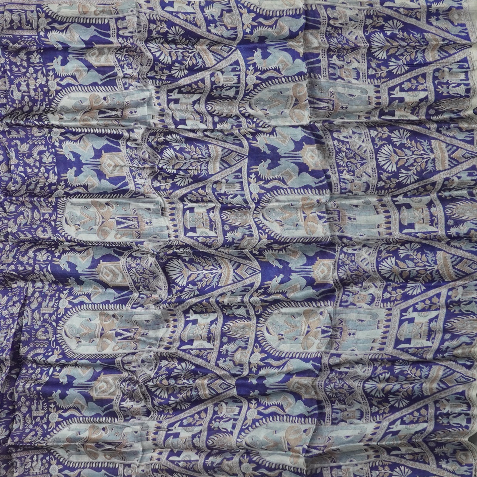 Namaste Vintage Blue Sarees 100% Pure Silk Printed Indian Sari 5YD Craft Fabric