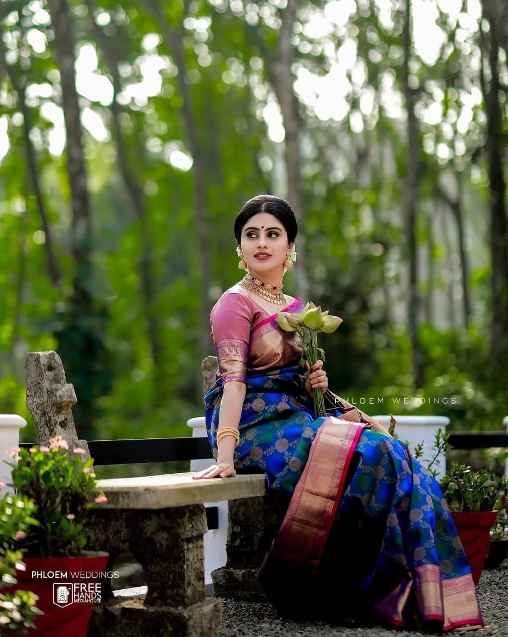 Designer Sari Soft Lichi Silk Jari Bridal Saree Blouse South Indian Party Wear