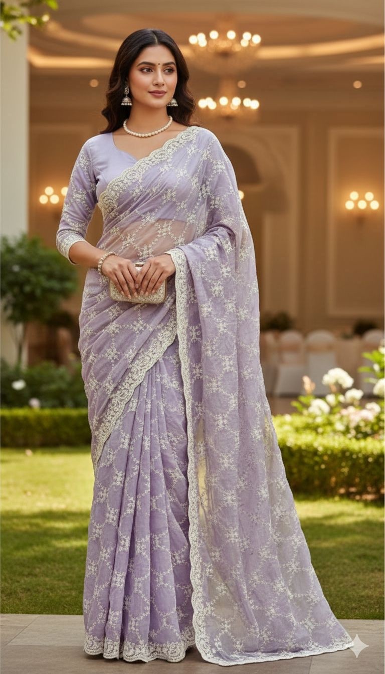 Exclusive soft organza saree with heavy with complete parsi work summer bliss