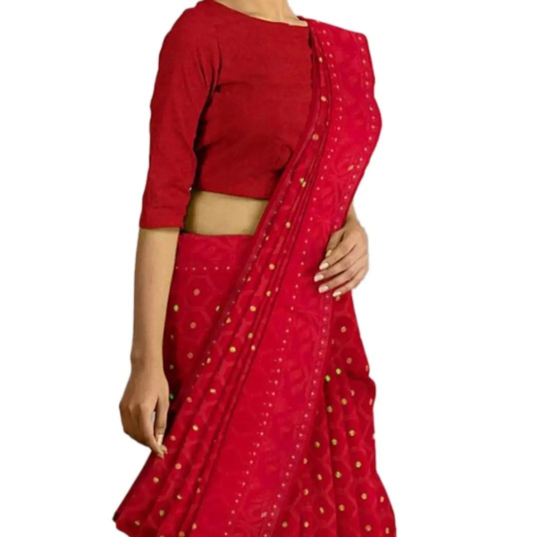 Women’s Jamdani Silk Saree Katan Silk saree for women without Blouse Pieces- Red