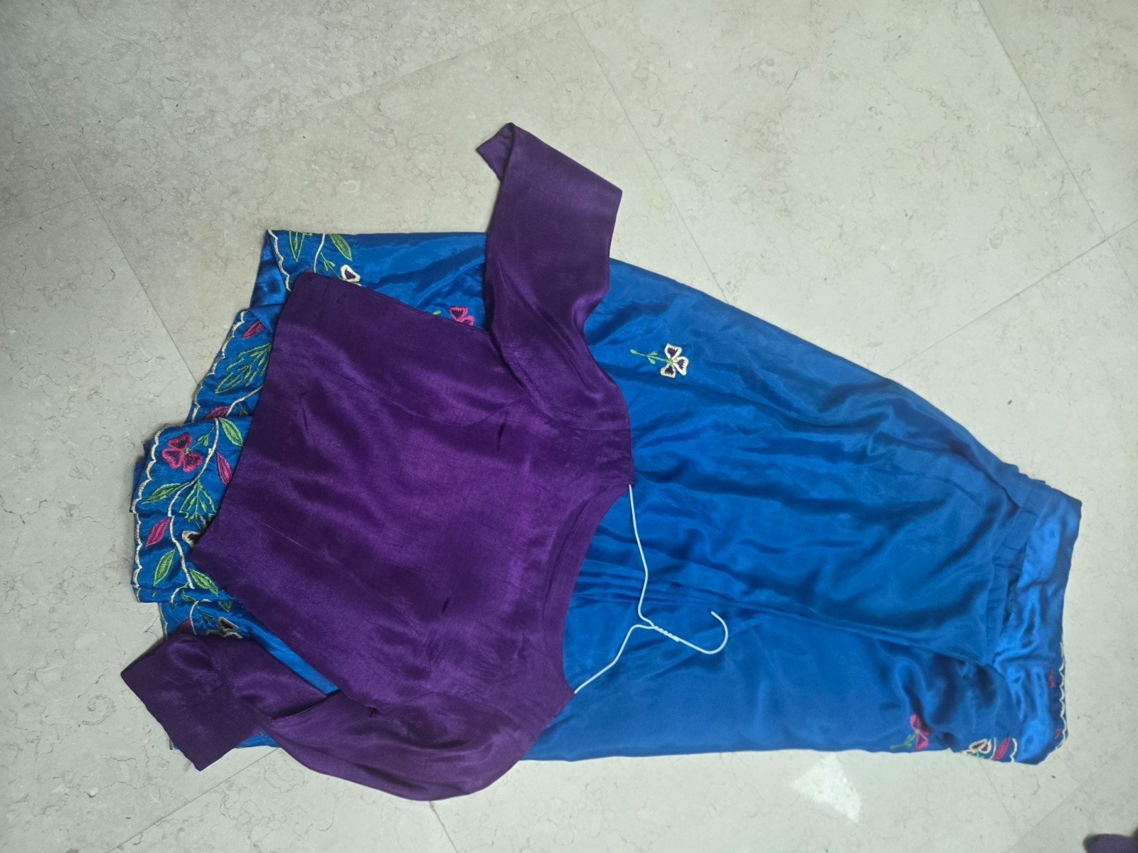Pakistani Indian designer Silk embroidery stitched saree & blouse , size small