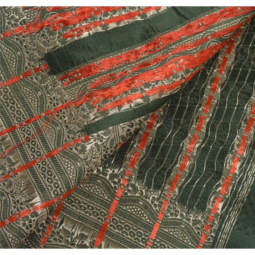 Sanskriti Vintage Green Heavy Sarees Art Silk Banarasi Brocade Fabric Zari Sari