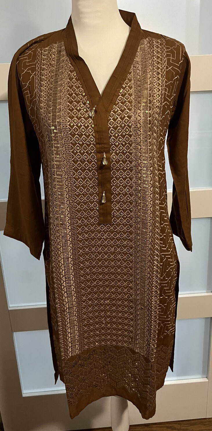 ETHNIC PAKISTANI INDIAN NEW KURTI KAMEEZ KURTA TUNIC TOP- Small