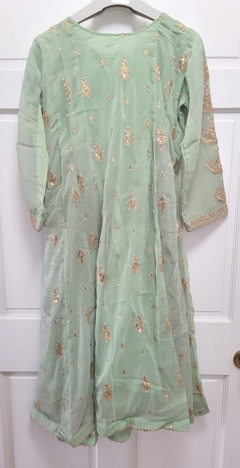 3pc Embroidered Sequin Cotton Chiffon Salwar Kameez & Dupatta – Mint Green – S