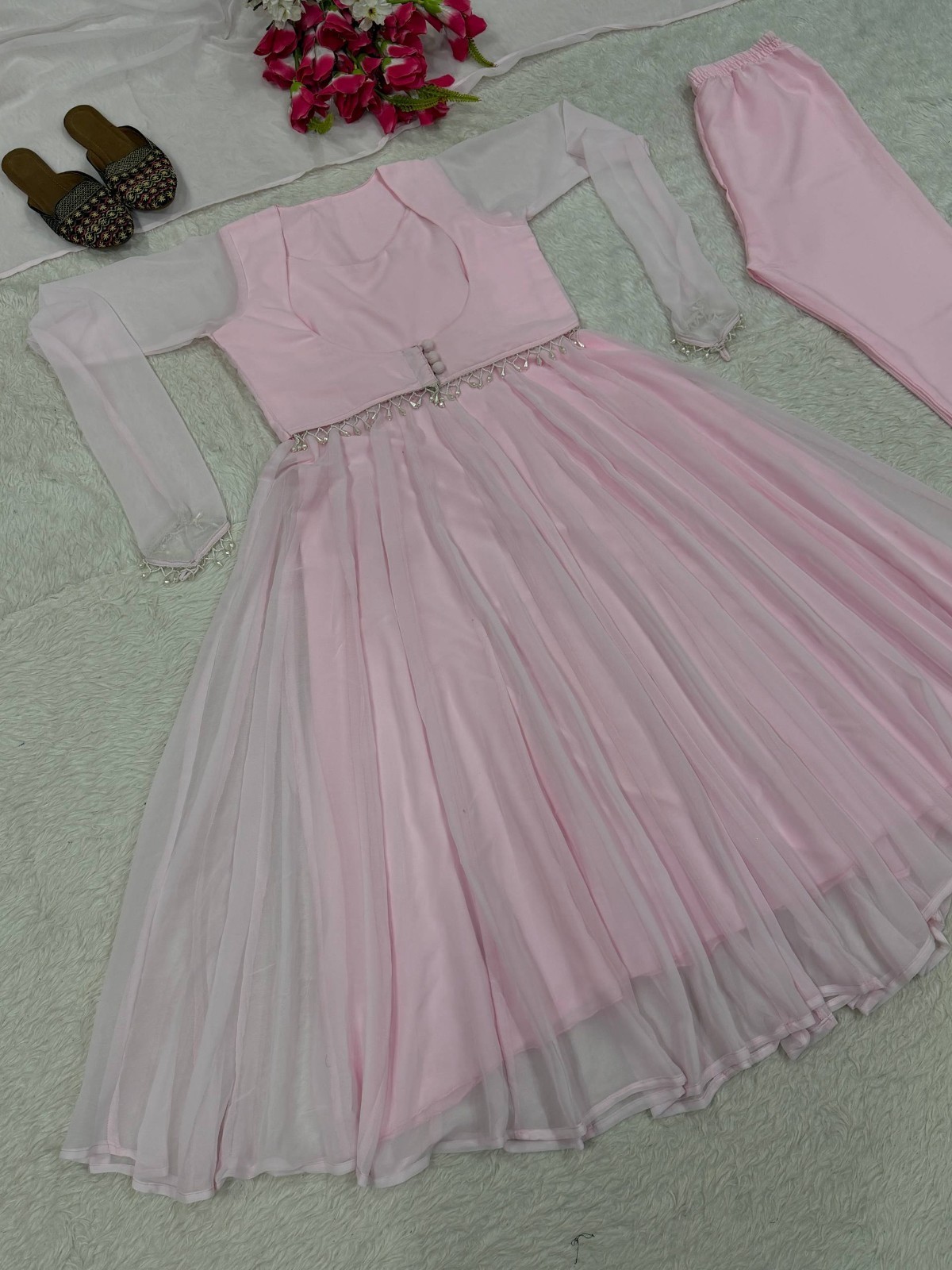 Designer Baby Pink Anarkali Gown Floor Length Ethnic Wedding Party Wear Dress