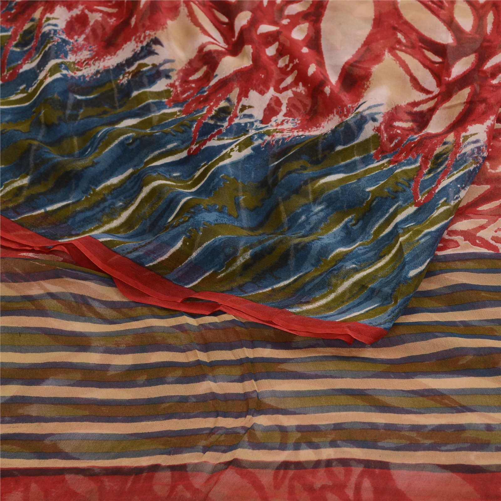 Sanskriti Vintage Dark Red Sarees Pure Georgette Printed Sari 6Yd Craft Fabric