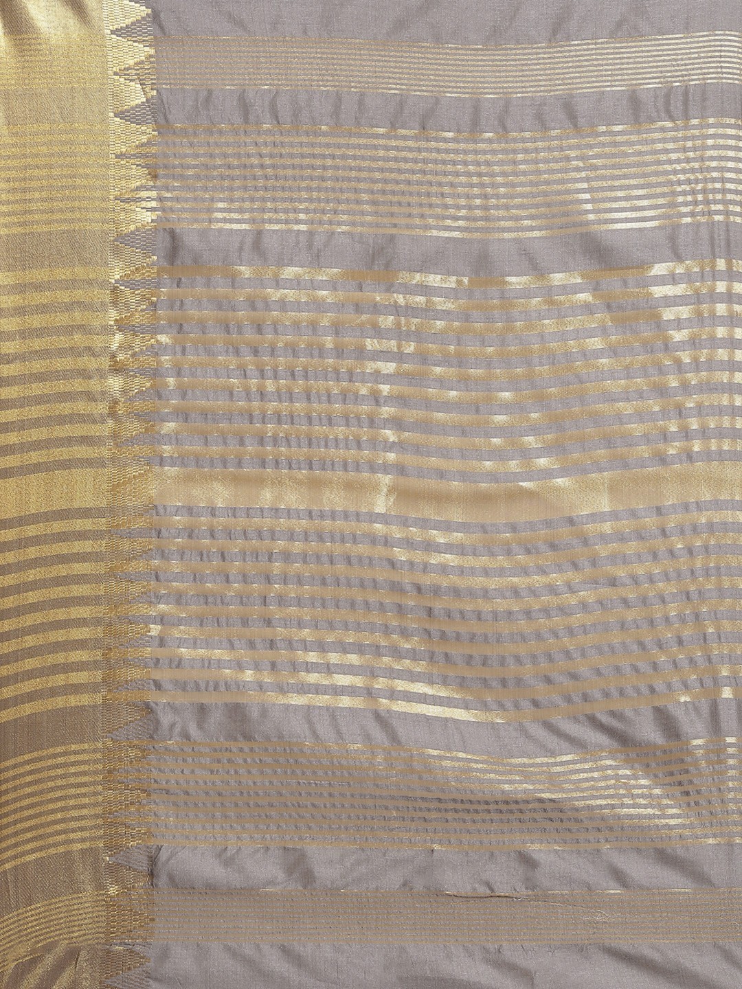 Women’s Grey & Gold-Toned Woven Design Silk Blend Kasavu Saree
