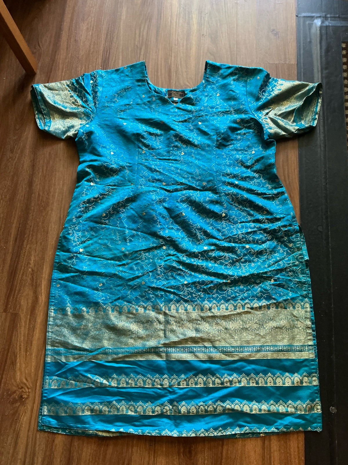 Brocade Jacquard Blue Kameez Kurta Kurti Tunic 46” Bust, 40” Long, New Dupatta