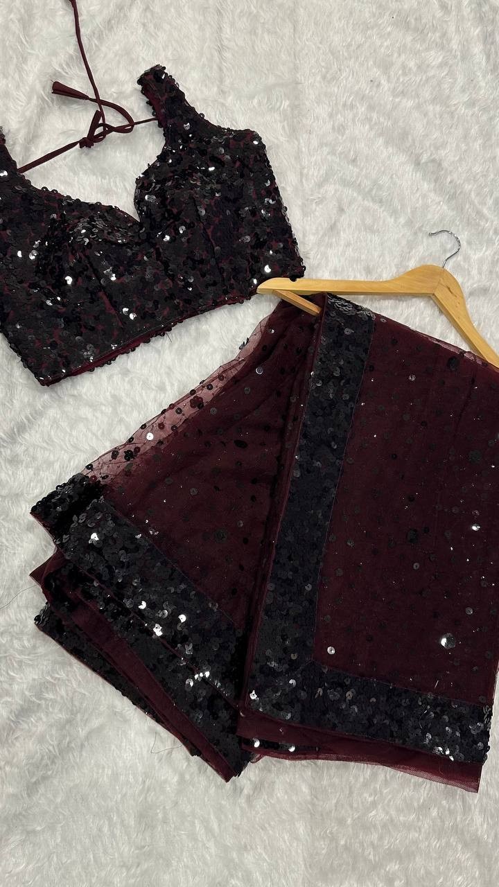 Soft Net Saree Blouse Designer Party Wear Sari Bollywood Indian Wedding Ready