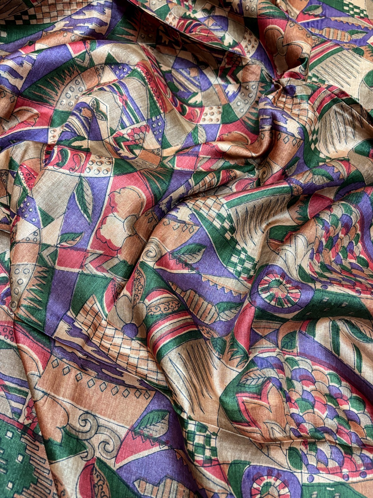 Vintage Tussar Silk Saree, Upcycled Printed Tussah Silk DIY Craft Fabric TS1037