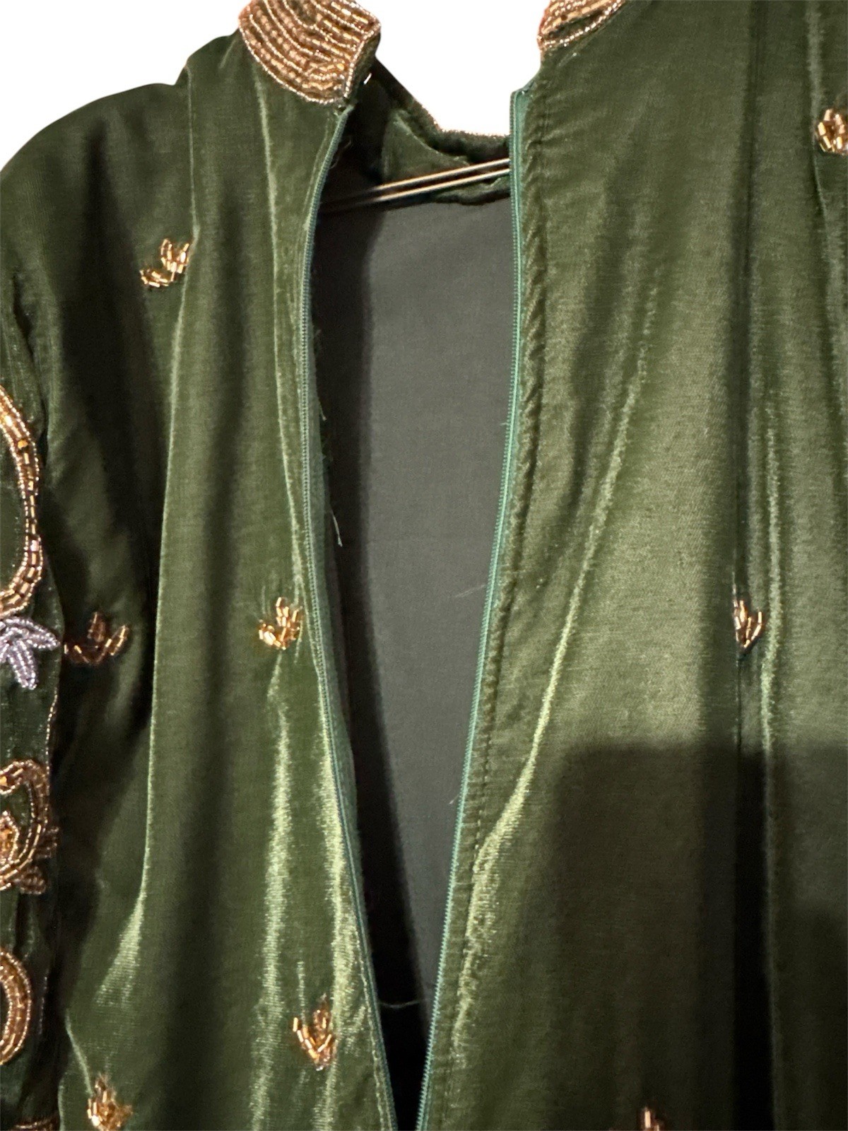 Luxury Green velvet moroccan takchita kaftan heavily beaded Gold/silver