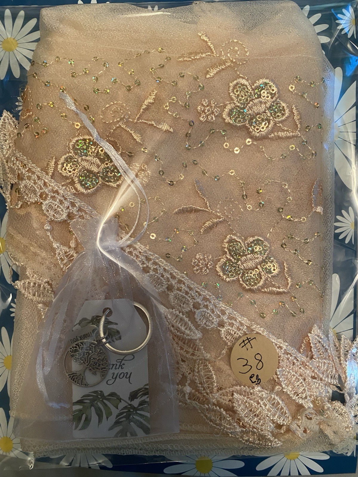 Flamenco Dance Shawl Cream Sheer Gold Embroidery Rainbow Sequined Floral Scarf