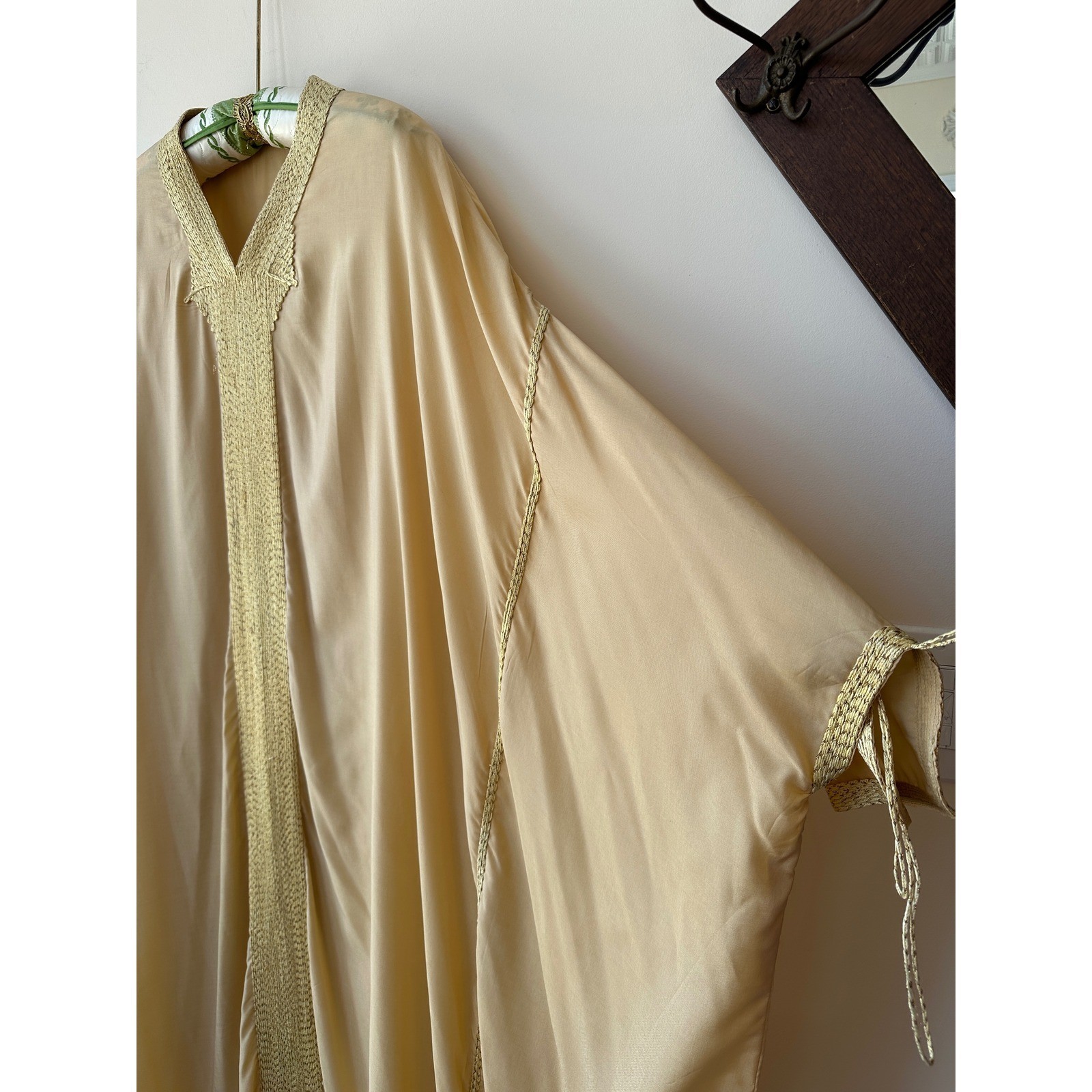 Vintage Gold Moroccan Kaftan Kimono with Embroidered Trim