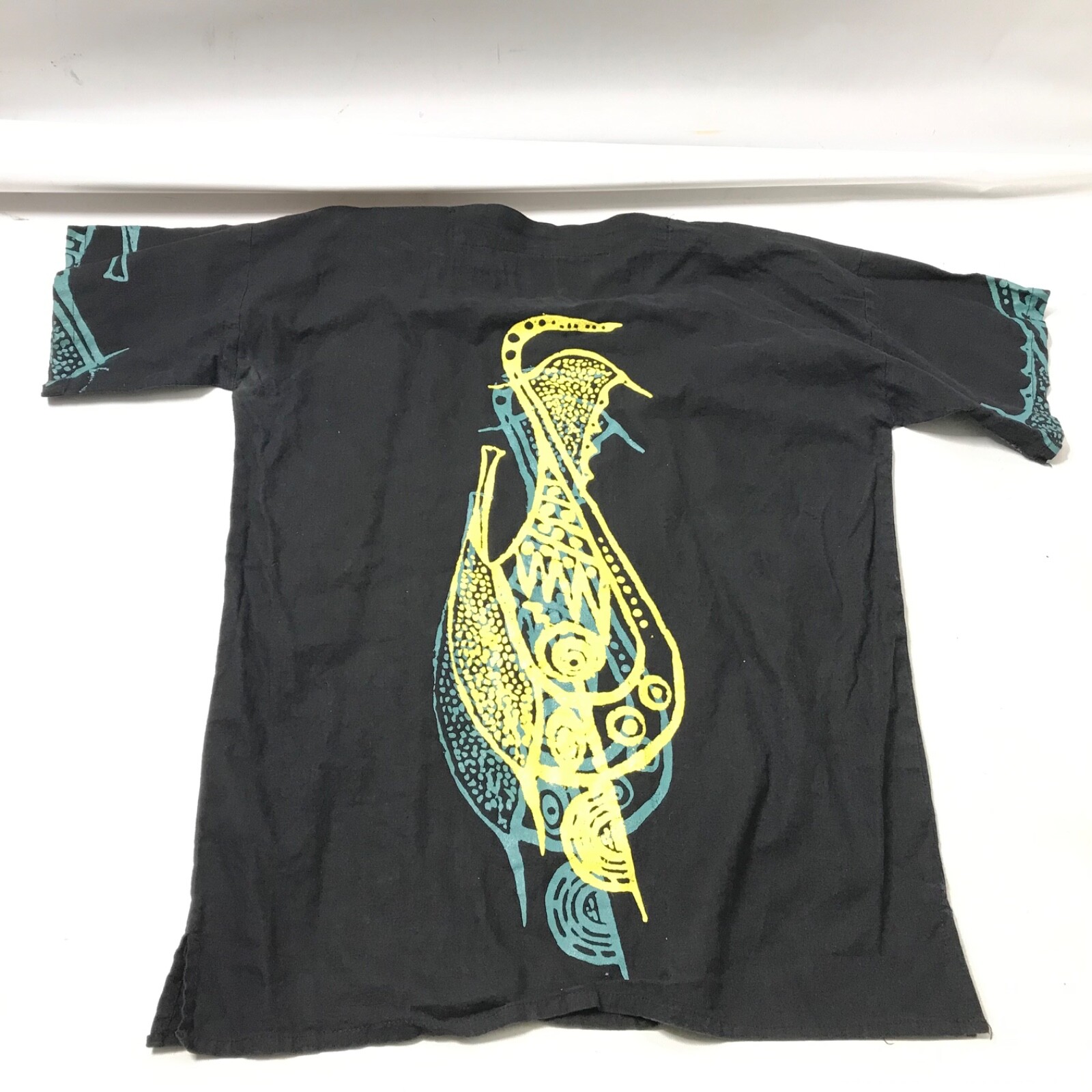 African Men Women Dashiki Hippie Cotton Shirt Black Green Handmade Tie Dye Sz L