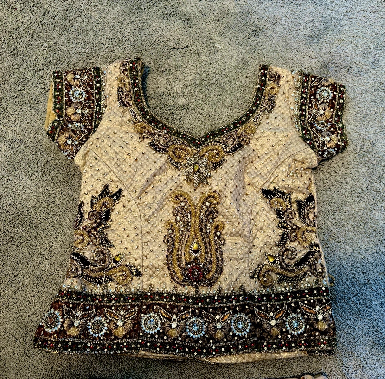 Embroidered Choli Set for Women Red Gold Multi-Color Skirt Dupatta Beads Sequins