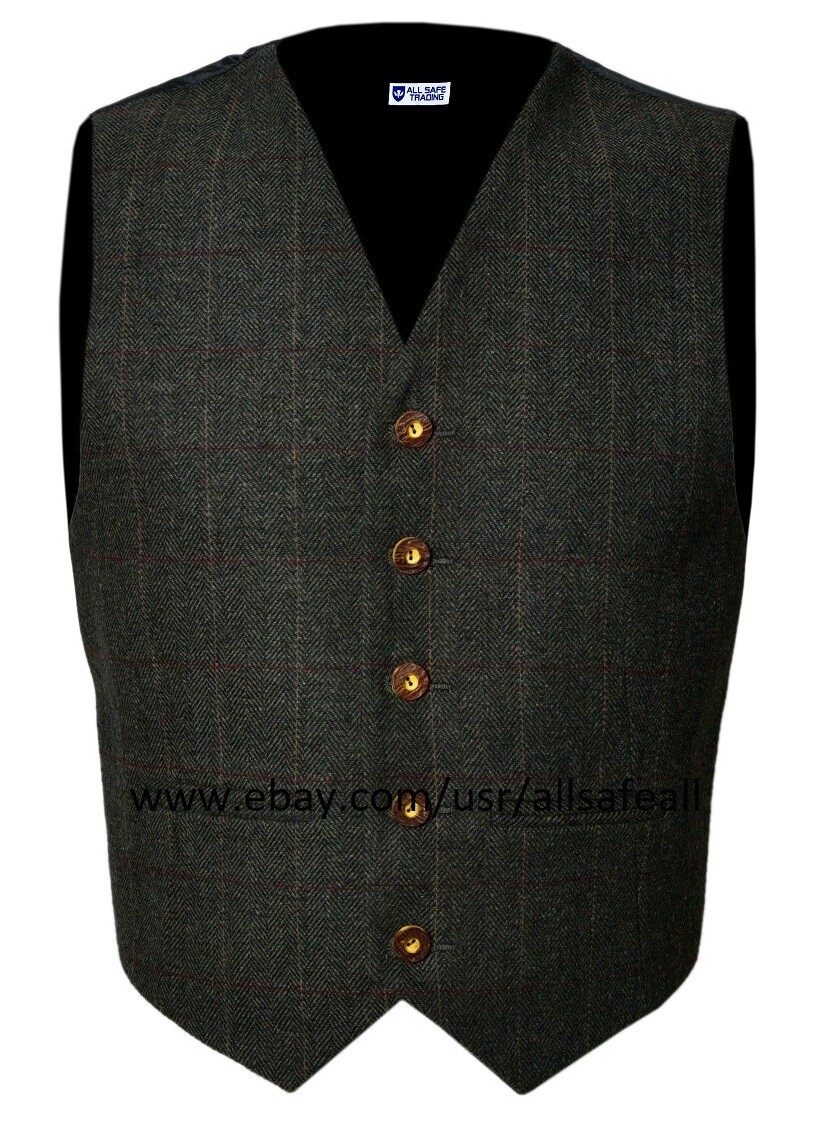 Scottish Green Herringbone Plaid Tweed Argyle Kilt Jacket With Waistcoat/Vest