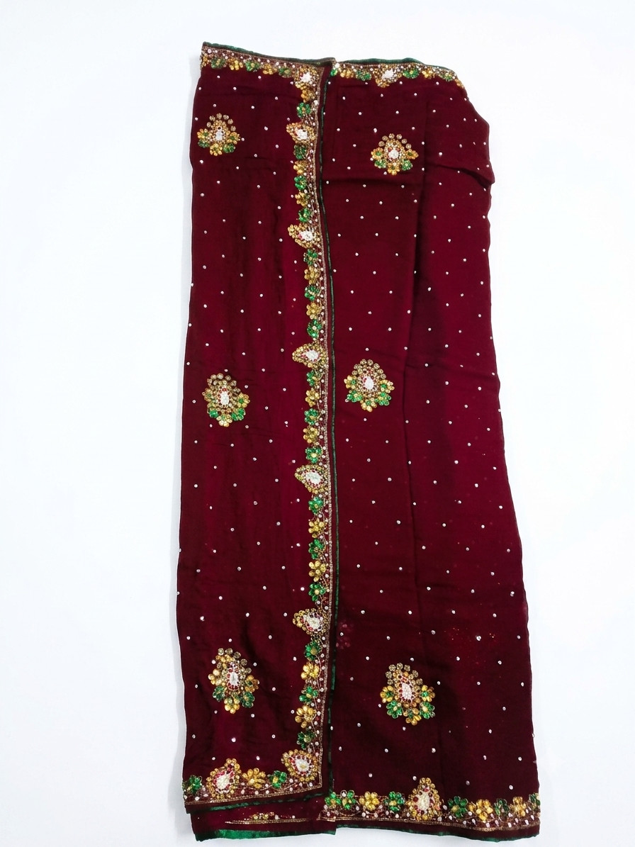 Women Maroon Pure Georgette Handwork Saree with Unstitched Blouse Piece