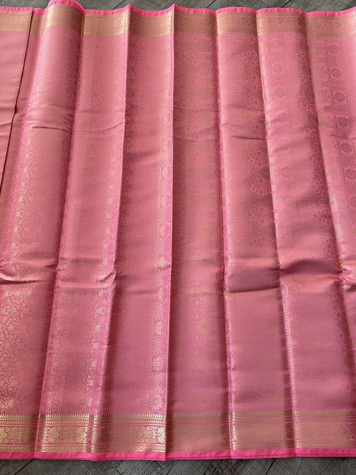 Indian Women’s NWT Brocade Artificial Silk Sari PINK/PEACH Golden Border SAREE