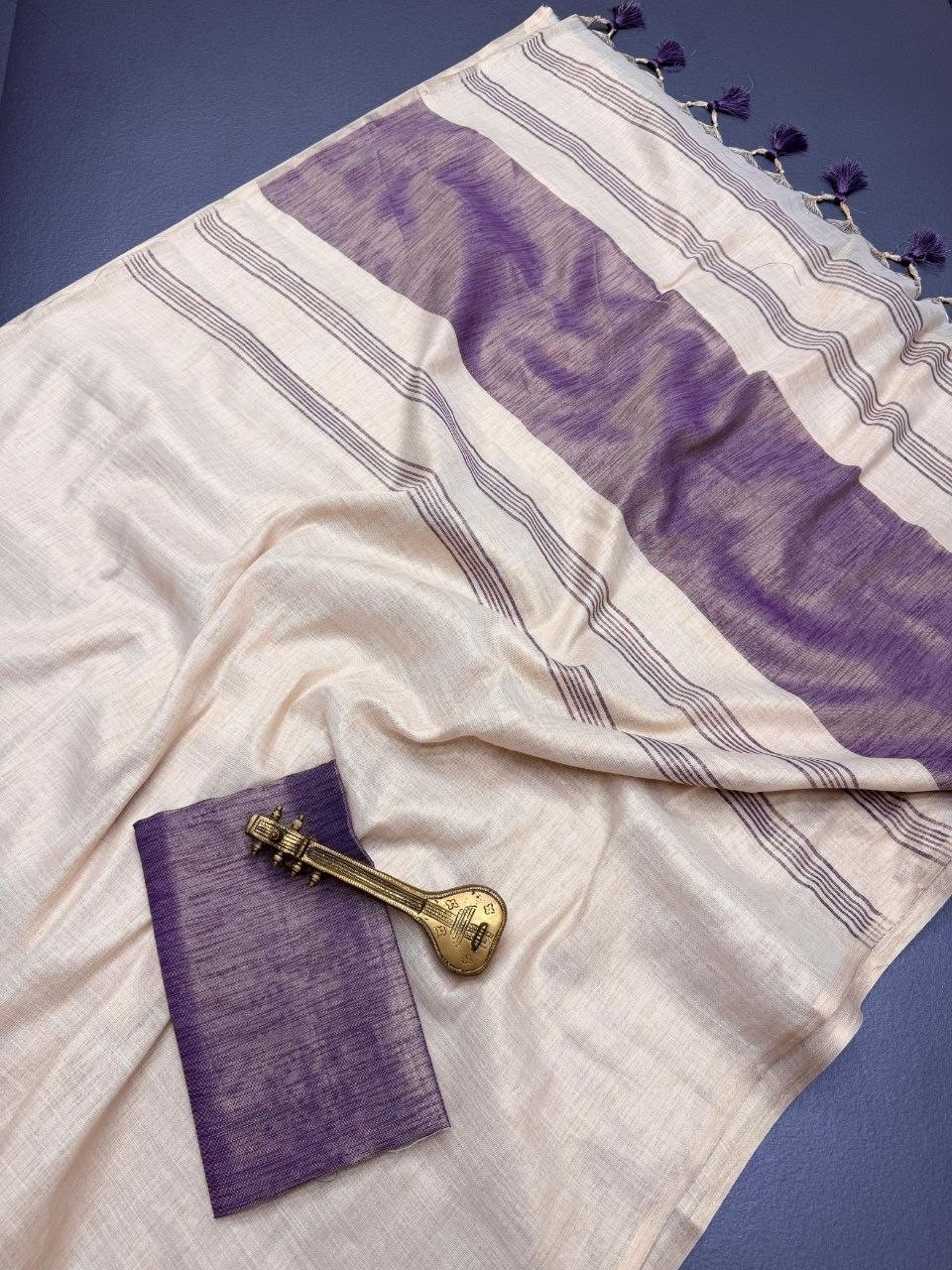 Pure Mysore Silk Soft Linen Saree – Jacquard Design 6.30m w/Blouse