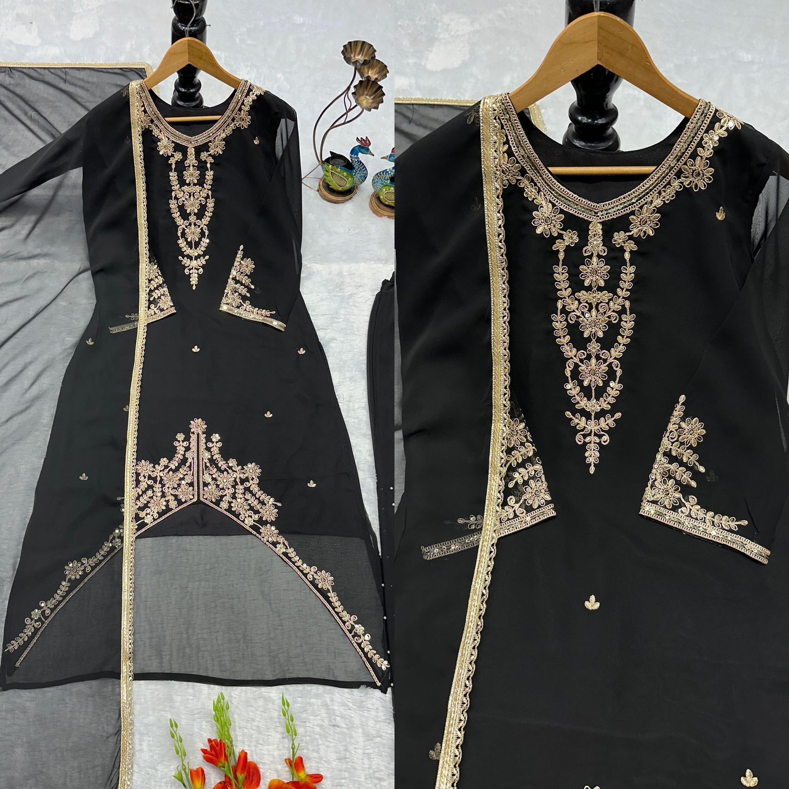 NEW ĐĚSIGNER PARTY WEAR TOP AND PLAZZO. WITH FANCY DUPPATA