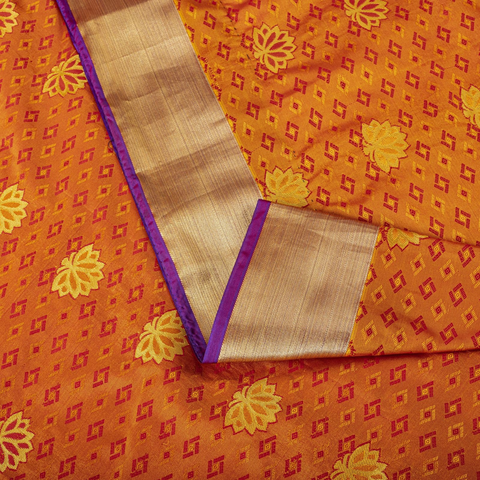 Sanskriti Vintage Saree Orange Art Silk Kanchipuram Brocade Zari Hand Woven Sari