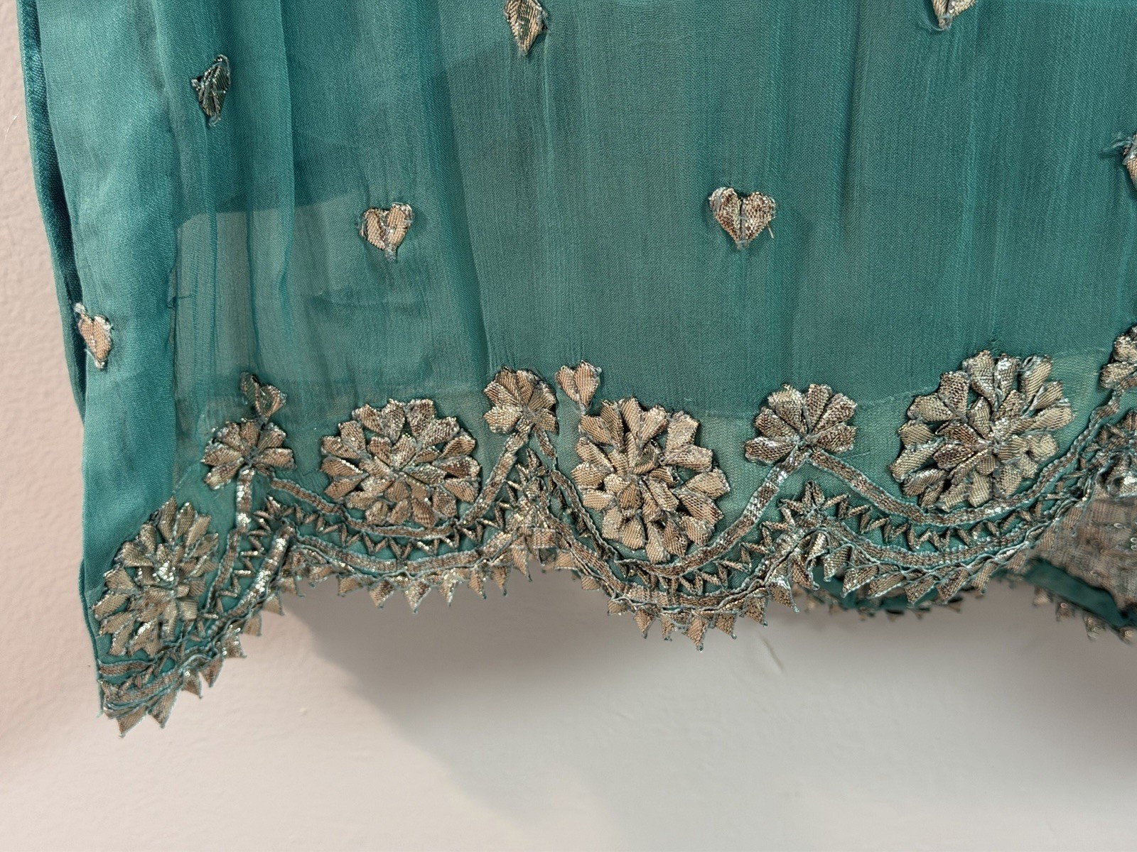 pakistani salwar kameez teal chiffon embroidered scarf women