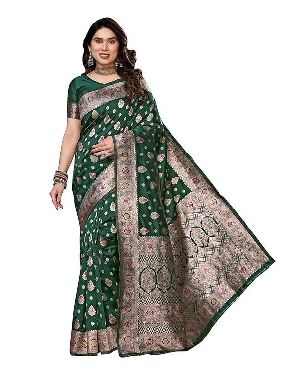 Women’s Banarasi Kanjivaram Cotton Silk Saree With Unstitched Blouse Material