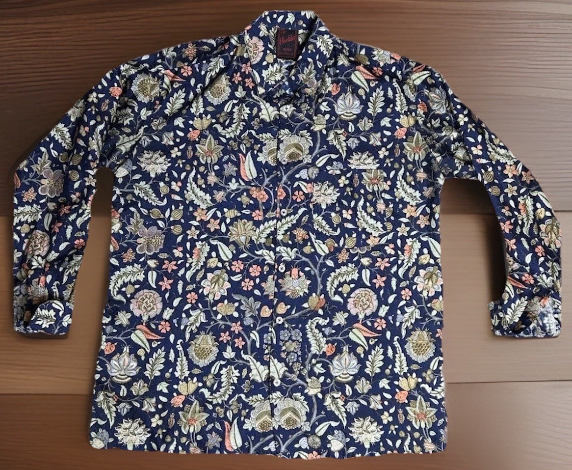 Rare Hawfabs Men’s 100% Silk Long Sleeve Shirt 60s Size 40 Handmade In India