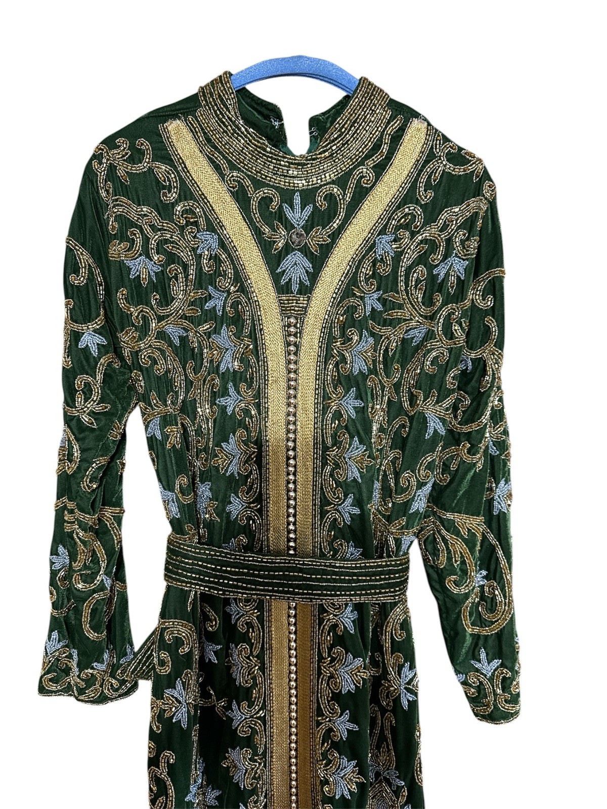 Luxury Green velvet moroccan takchita kaftan heavily beaded Gold/silver