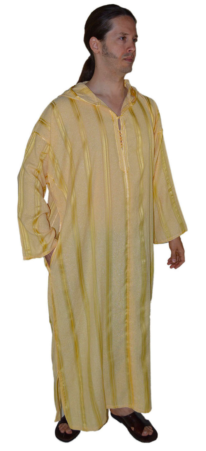 Moroccan Men Djellaba Hooded Caftan Kaftan Thobe Abaya Handmade Arab Gold