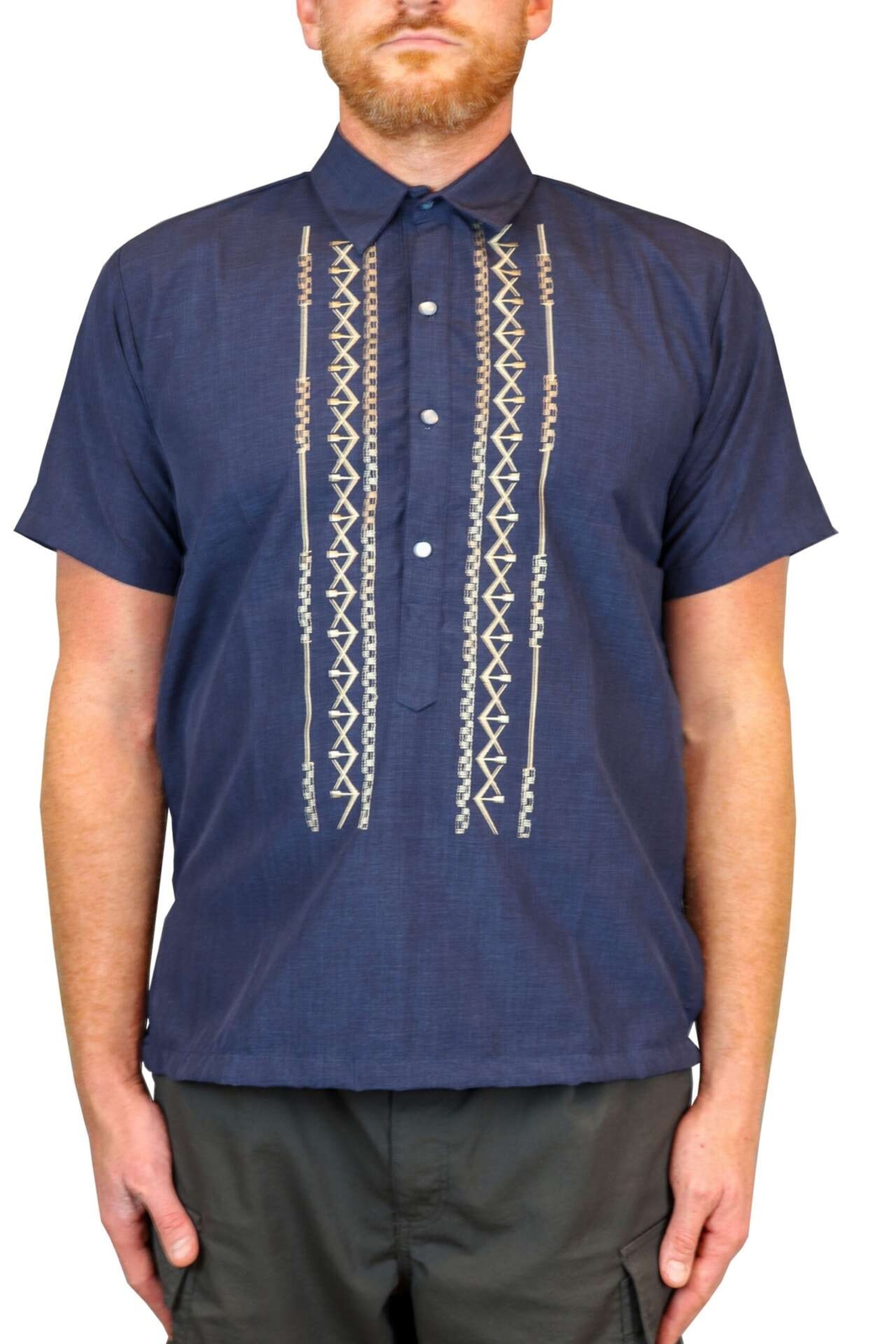 Navy Short Sleeve Cotton Polo Barong Tagalog ORDER US SIZE