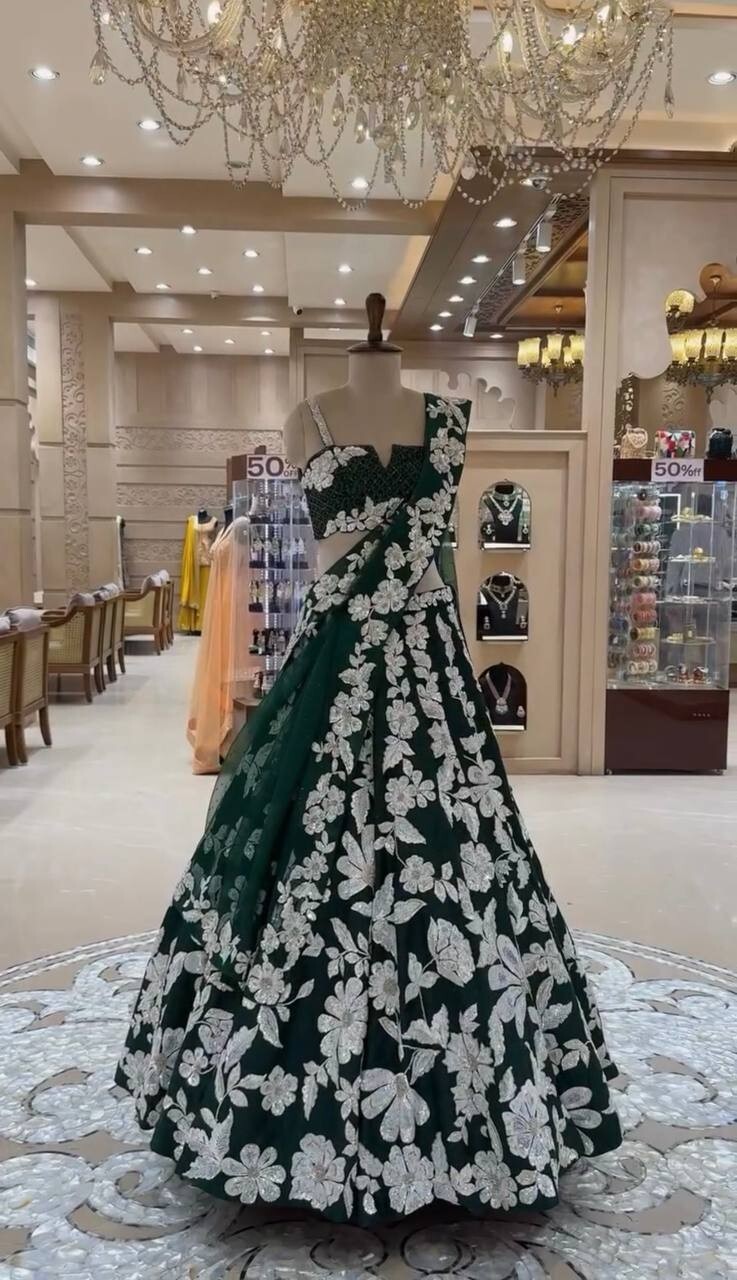 Indian Style Kasturi Silk Green Lehenga Choli With Net Dupatta For Ethnic Wear