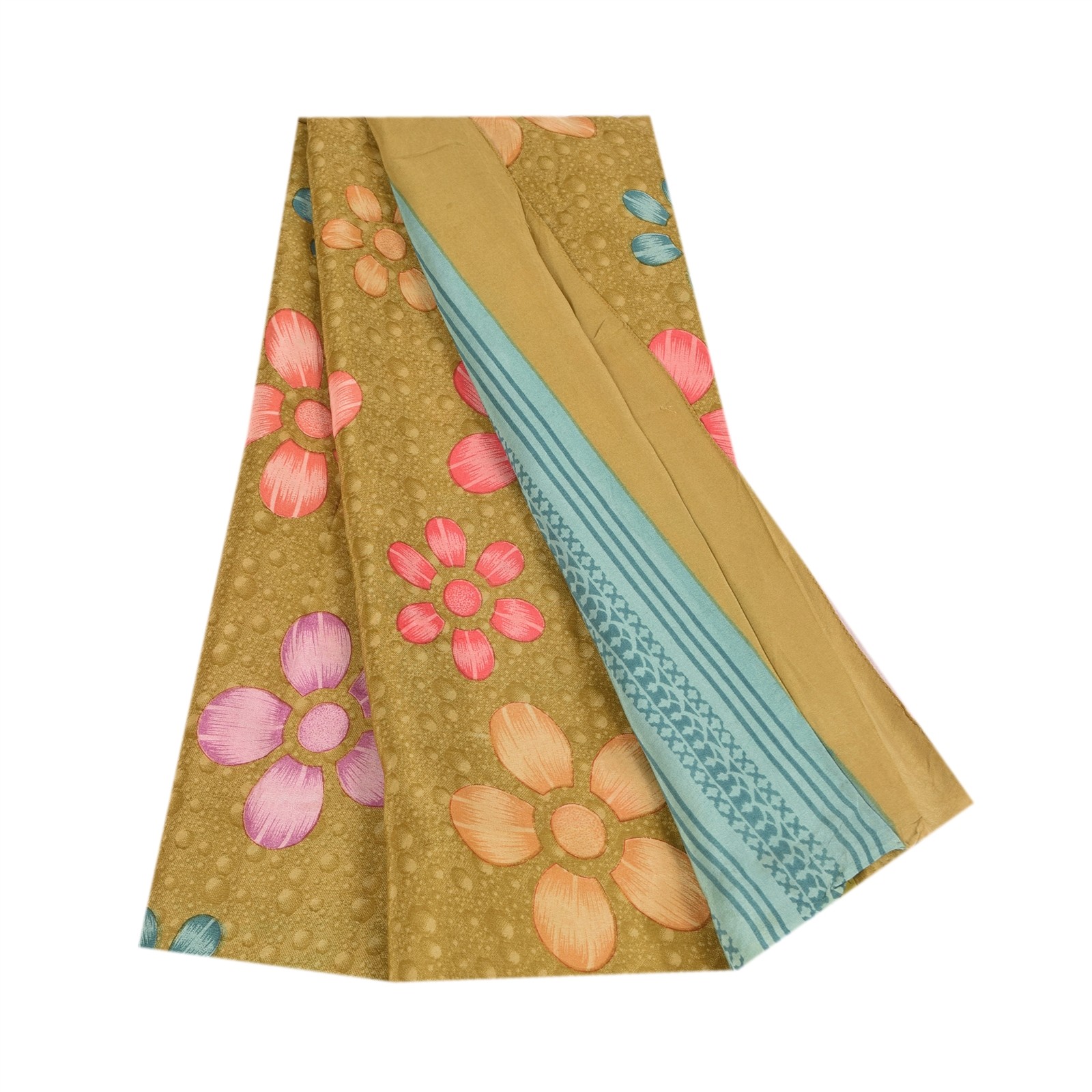 Sanskriti Vintage Saree Green Pure Crepe Silk Floral Printed Sari 5.5+Yd Fabric