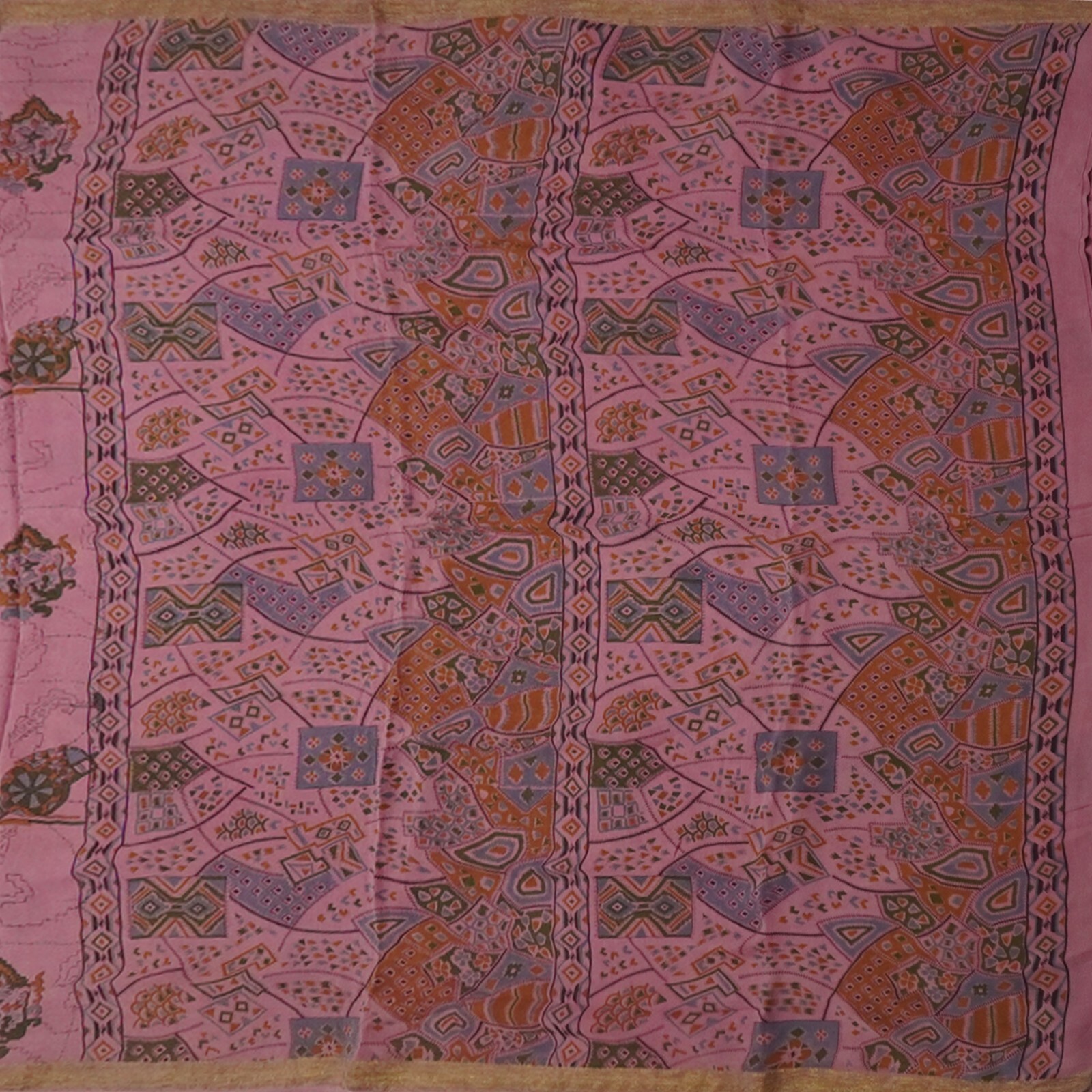 Vintage Purple Sarees 100% Pure Crepe Silk Printed Zari Border Sari 6YD Fabric