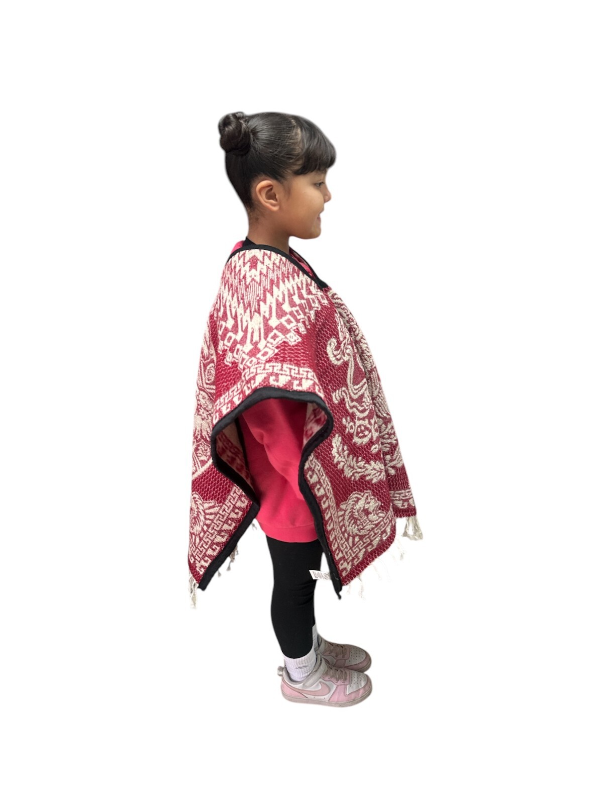 KIDS AZTEC PONCHO ,CALENDARIO , UNISEX , BLANKET GABAN ,6-12 YEARS , RED & TAN