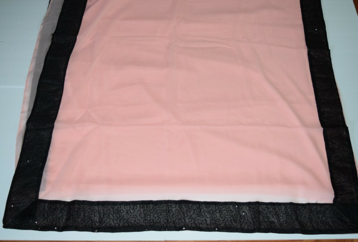 Indian Bollywood Wedding Georgette Peach Saree With Black Sequence Work Border