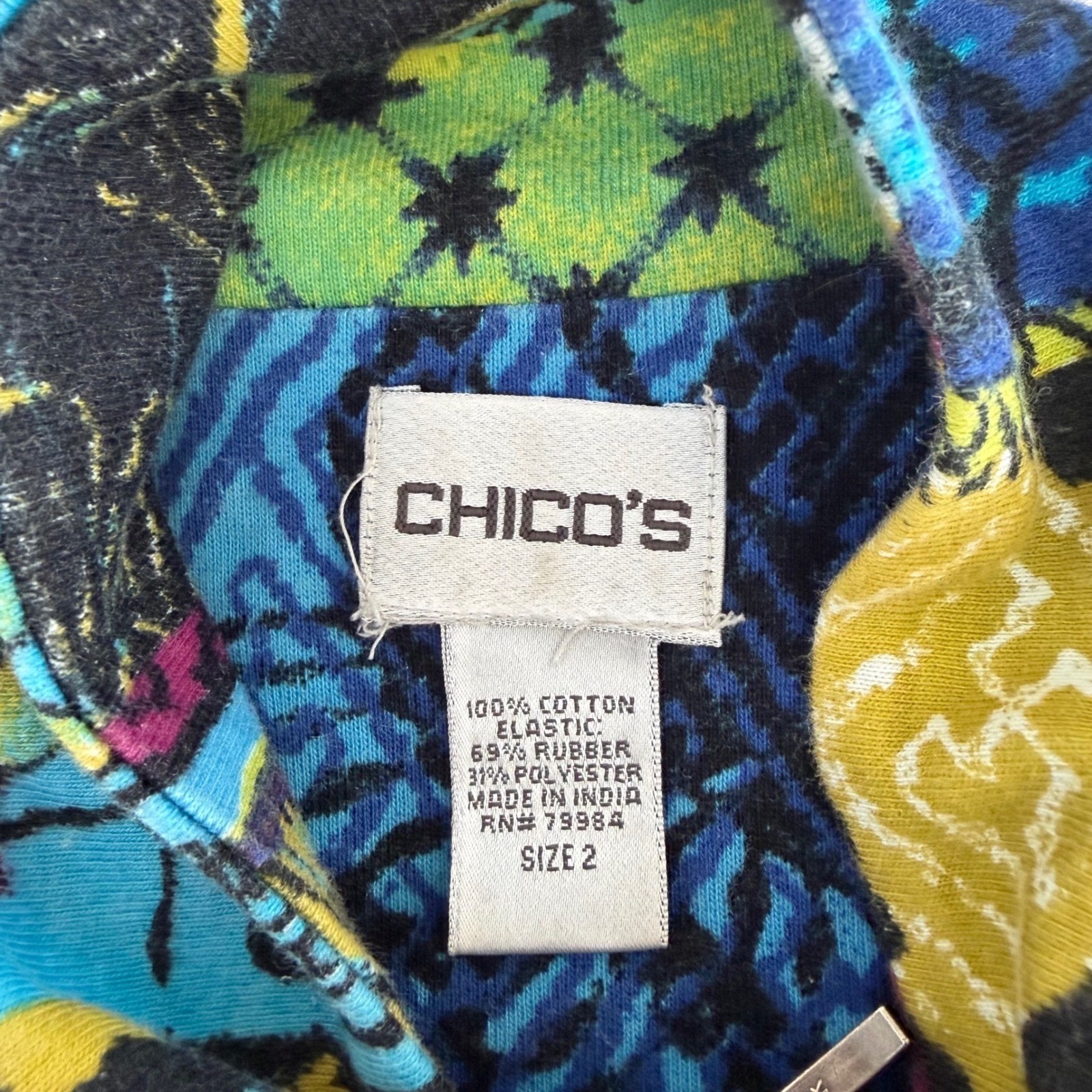 Vintage Chicos Jacket Art To Wear 100% Cotton Asian Buddha Blue Purple 2 Large