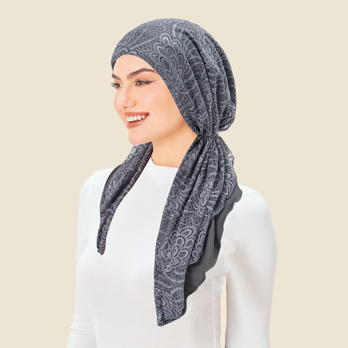 African Women Lace Turban Head Wrap Pre-Tied Hat Bonnet Scarf Elastic Hijab Cap
