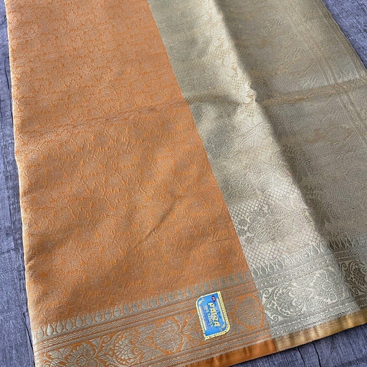 NEW Indian Womens Mustard Yellow/Gold Brocade Artificial Silk Sari Saree Crafts