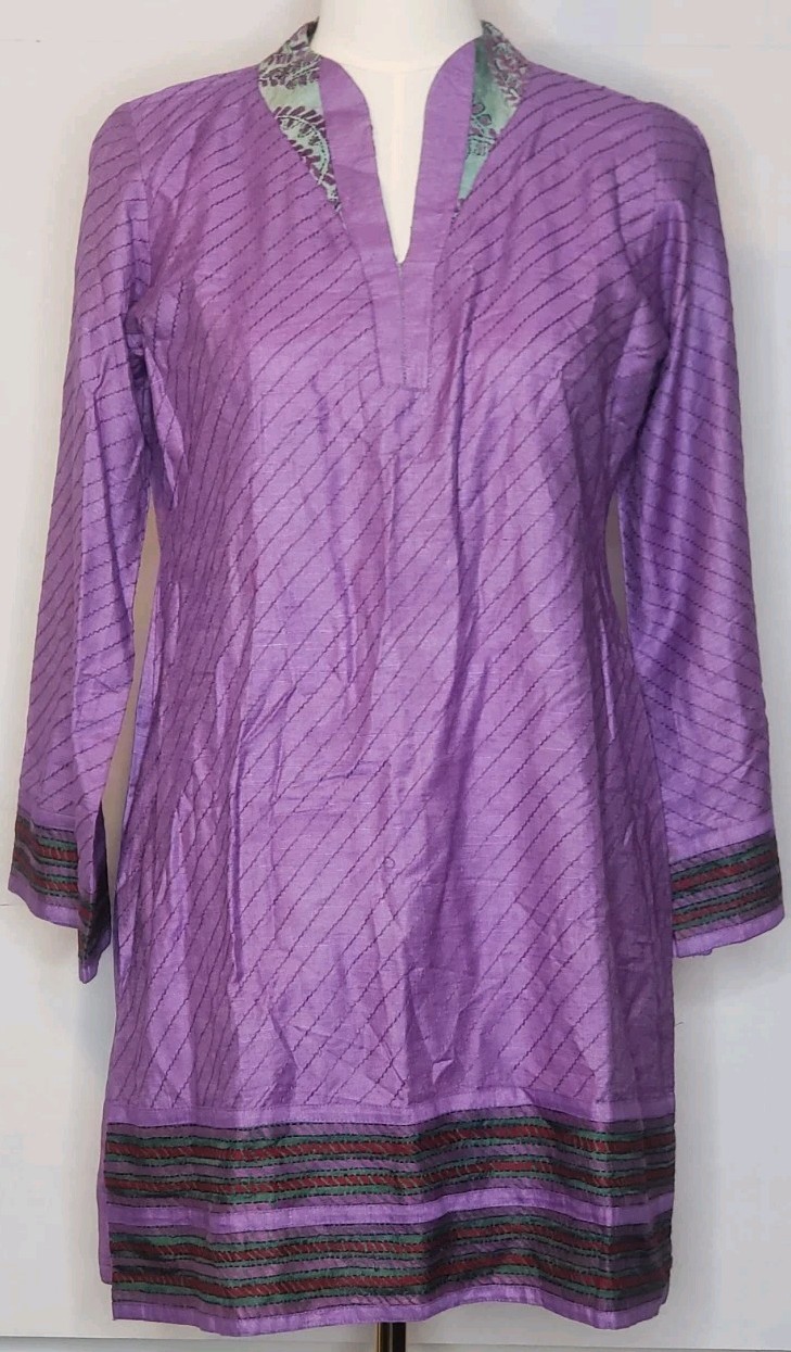UNBRANDED WOMEN’S KURTI TUNIC LONG SLEEVE VNECK PURPLE 19 IN ACROSS CHEST