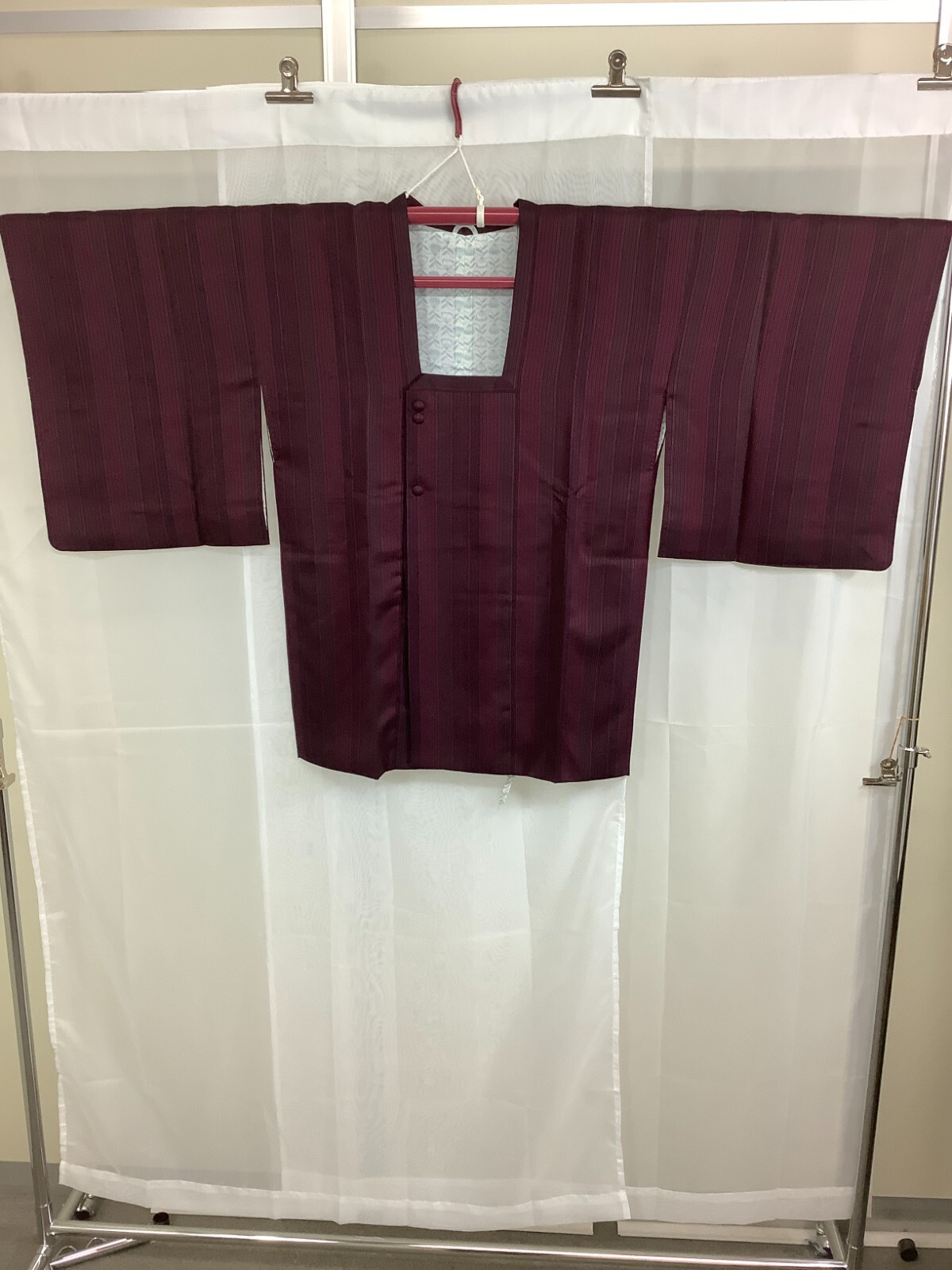 Japanese Vintage Kimono Michiyuki coat border dark red Height 31.49inch