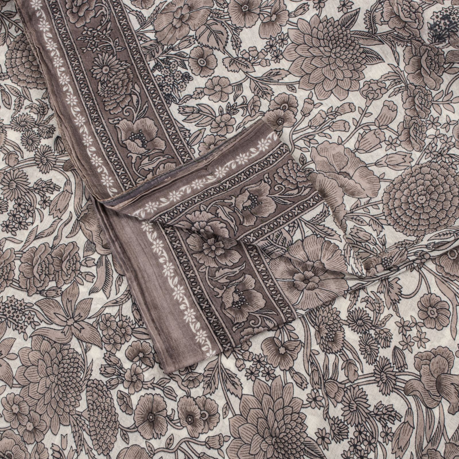 Sanskriti Vintage Saree White-Gray Pure Cotton Printed Sari Craft Fabric 5+Yard