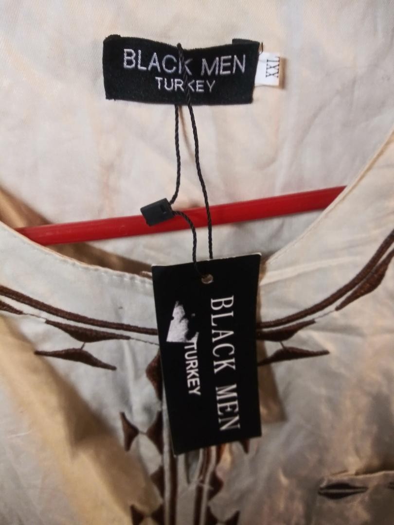 Black Men Turkey Tunic beige Embroidered with brown lines