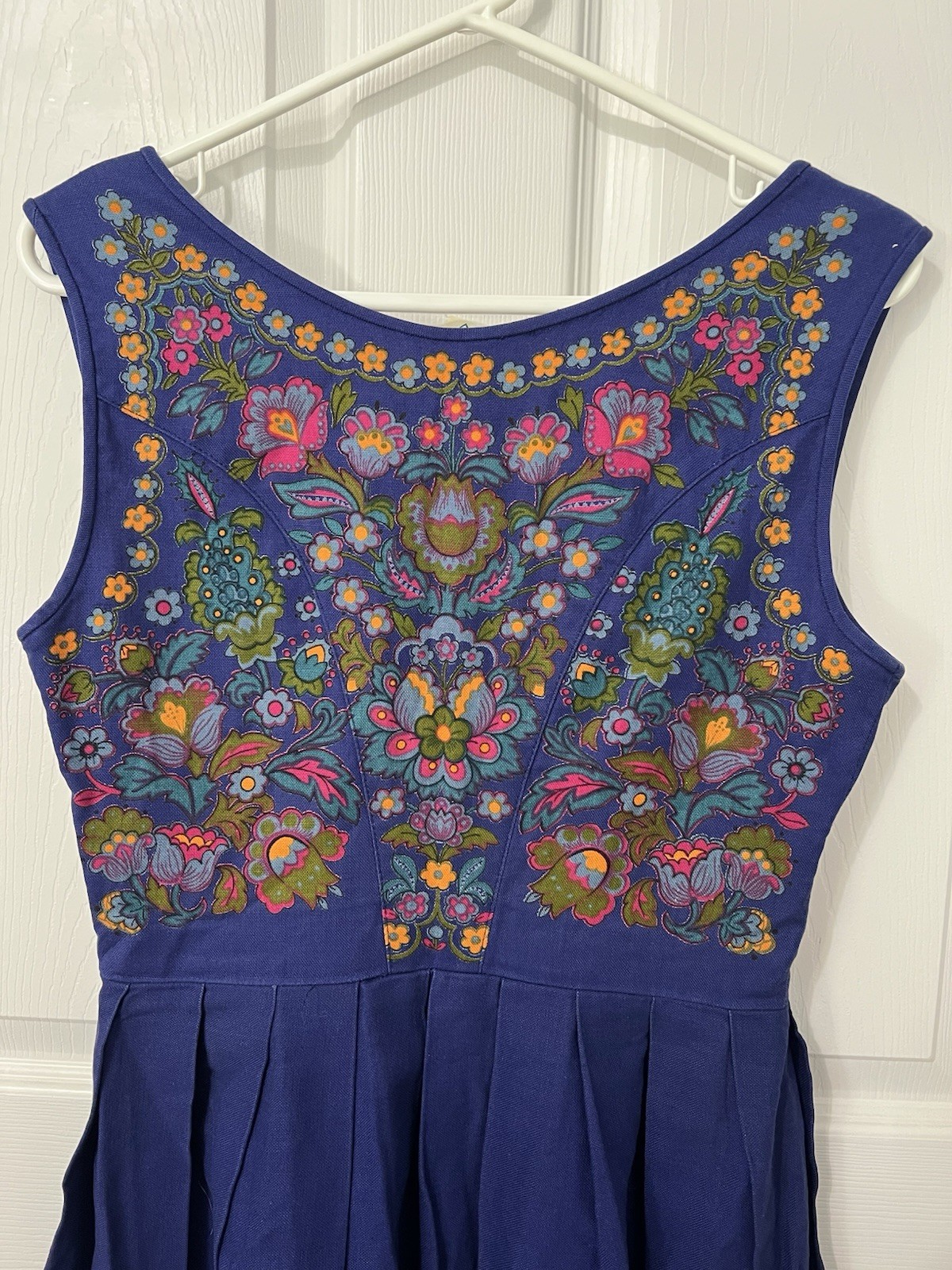 Vintage 1960s Heller Salzburger Trachten Blue Floral Dirndl Dress Oktoberfest