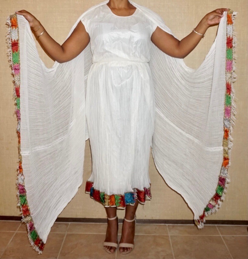 new handmade traditional multicolored Ethiopian And Eritrean Dress 100% Cotton