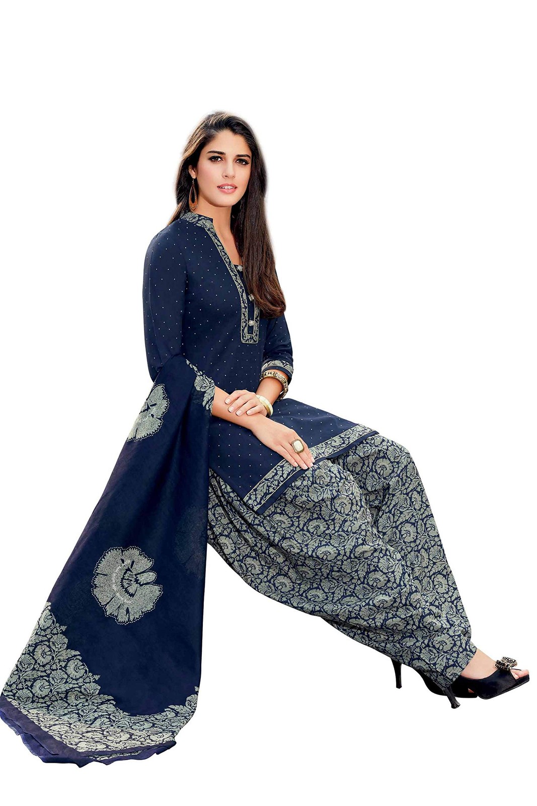 Miraan Printed Unstitched Cotton Dress Material Blue | SAN2520 Free