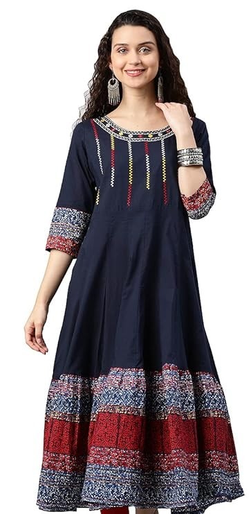 Cotton Embroidered Regular Fit Anarkali Kurta for Women