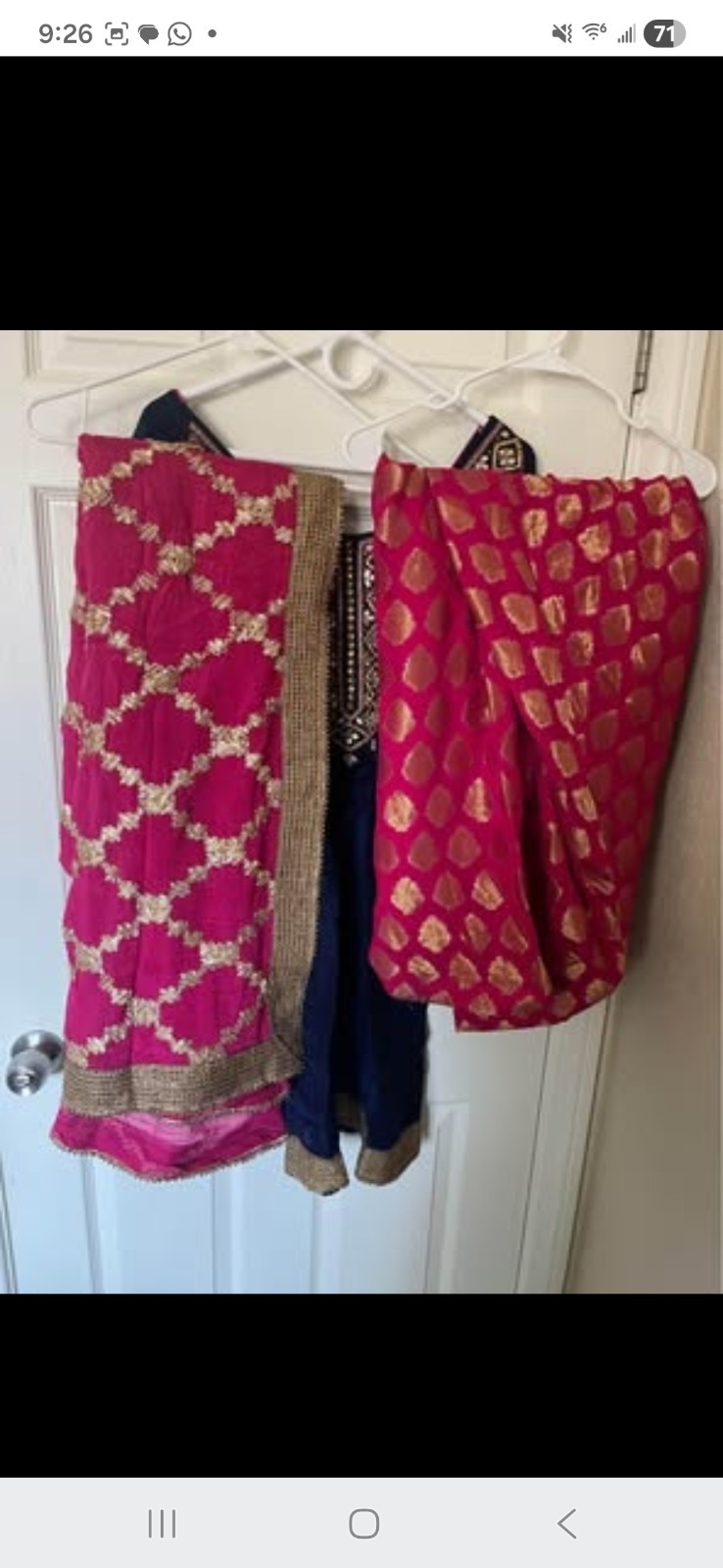Women’s Salwar Kameez Blue Pink Gold Embroidered Synthetic Suit Size M