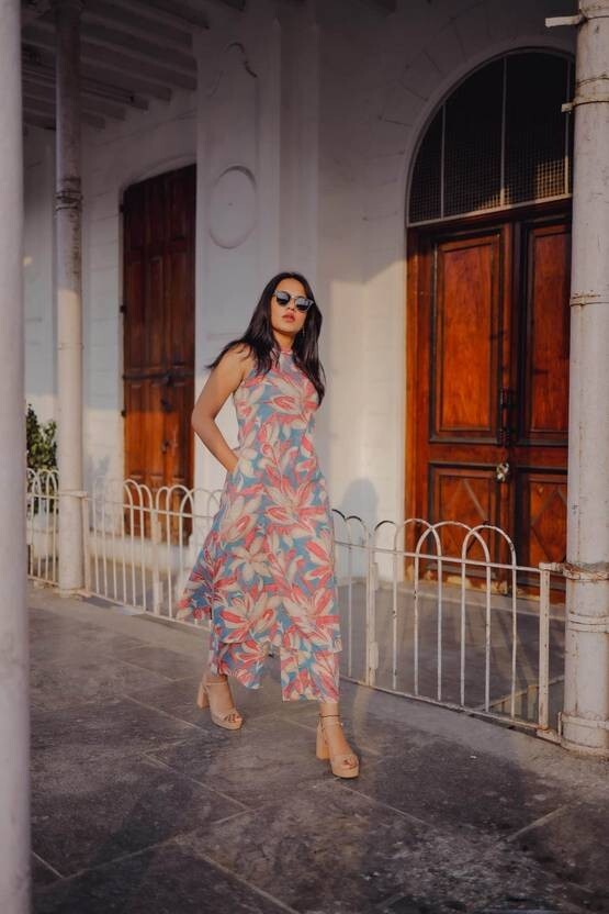 Women Party Wear Cotton Rayon Kurta Pant Set Indian Bollywood Top Tunic Kurti